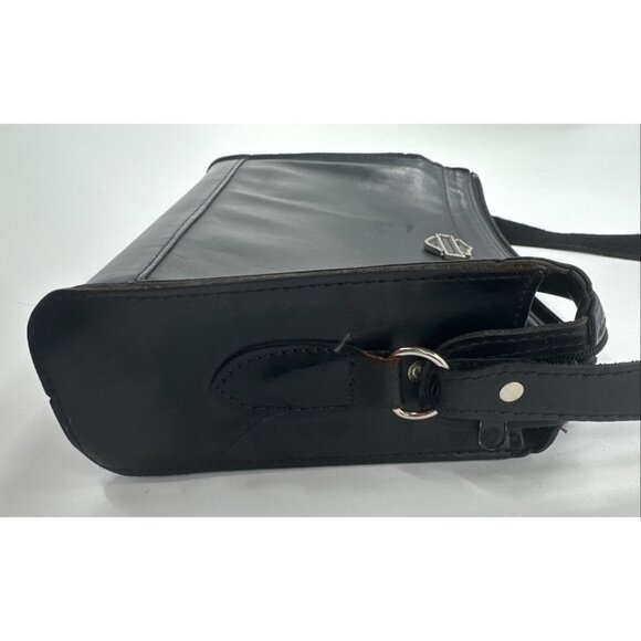 Harley Davidson Purse Black Leather Cross Body Motorcycle Riding Gear Biker Logo - Picture 6 of 11